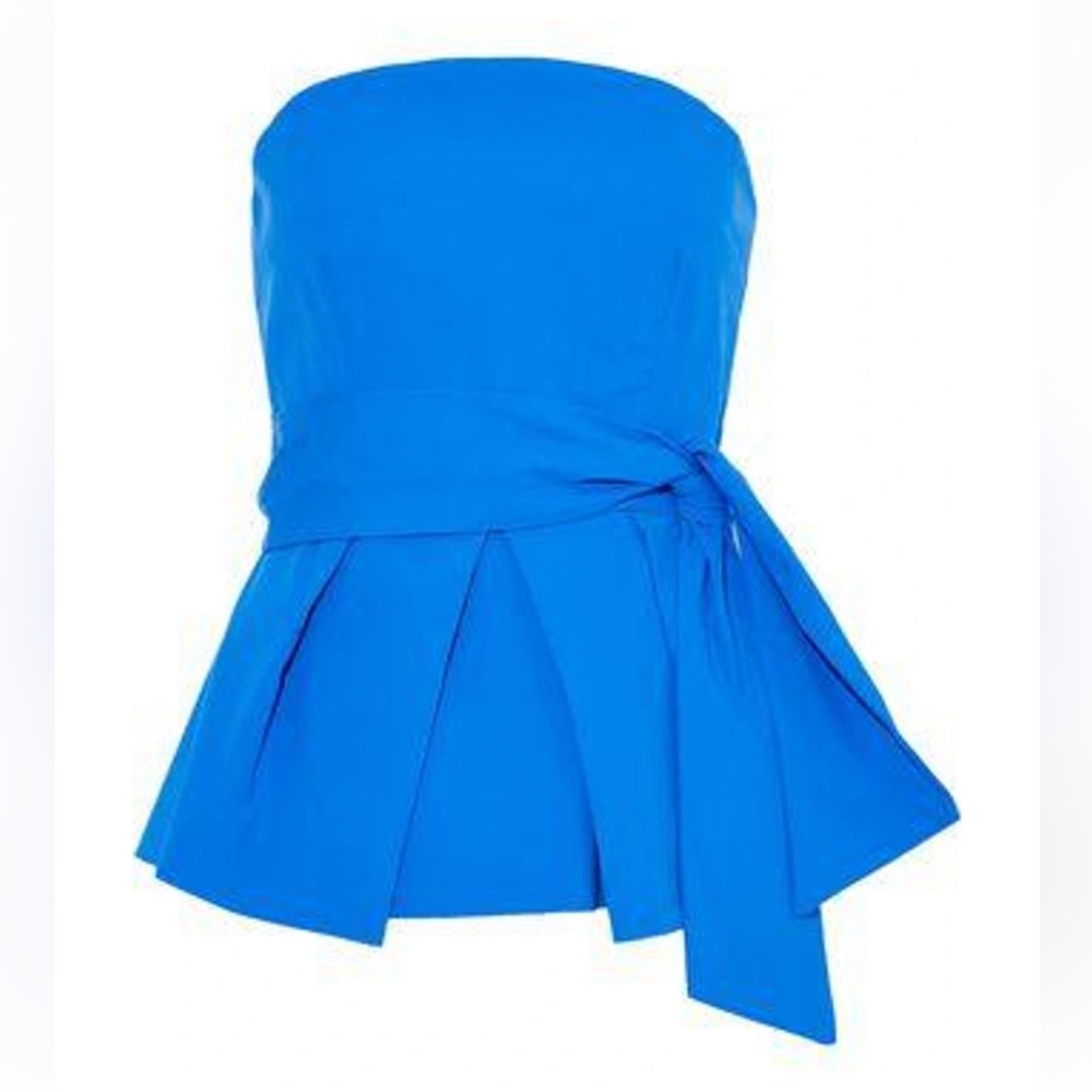 NWT MILLY KYLIE Strapless Tie-front pleated Cotton blend poplin top